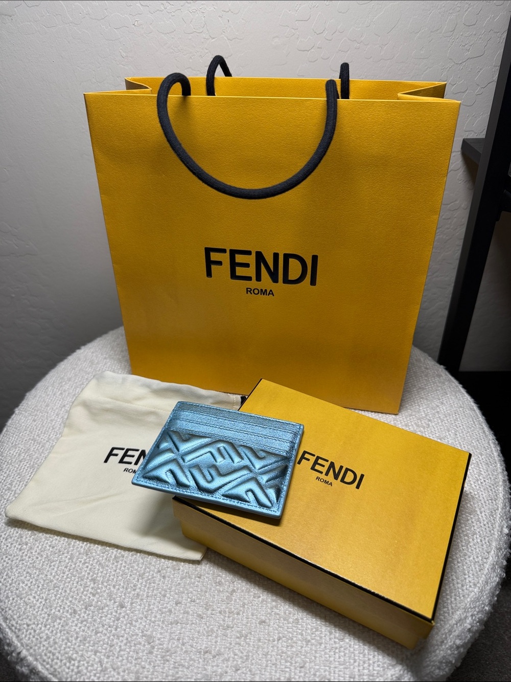 FENDI Baguette FF Card Holder Metallic Sky Blue - Picture 2 of 5